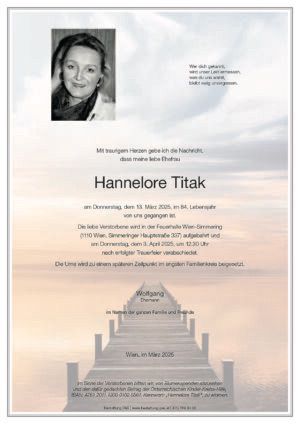 Traueranzeige von Hannelore Titak