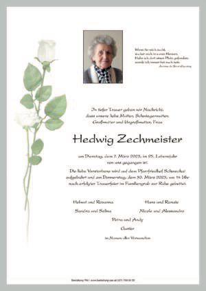 Traueranzeige von Hedwig Zechmeister