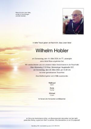 Traueranzeige von Wilhelm Hobler