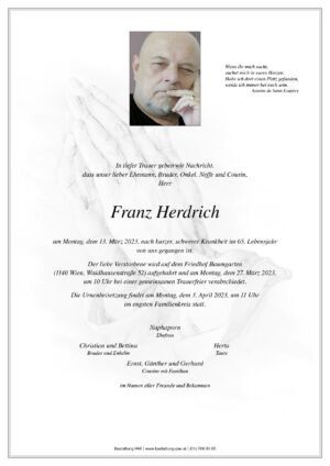 Traueranzeige von Franz Herdrich