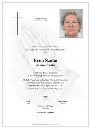 Traueranzeige von Erna Szalai