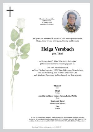 Traueranzeige von Helga Versbach