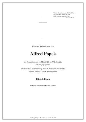 Traueranzeige von Alfred Popek