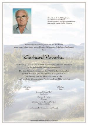 Traueranzeige von Gerhard Vaverka