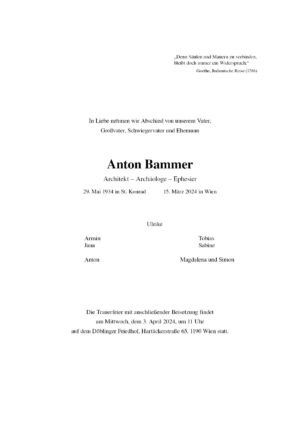 Traueranzeige von Anton Bammer