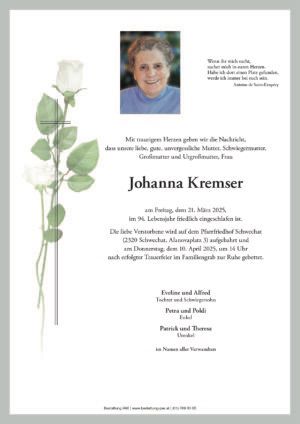 Traueranzeige von Johanna Kremser