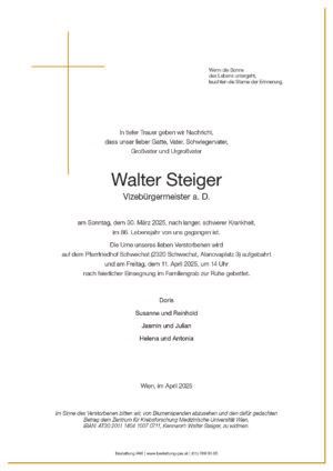 Traueranzeige von Walter Steiger