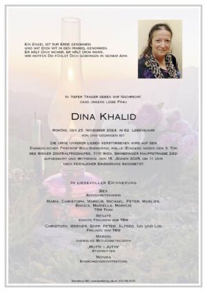 Traueranzeige von Dina Khalid