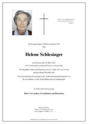 Traueranzeige von Helene Schlesinger