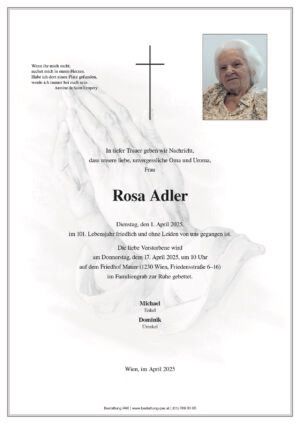 Traueranzeige von Rosa Adler