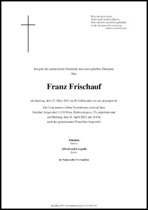 Traueranzeige von Franz Frischauf