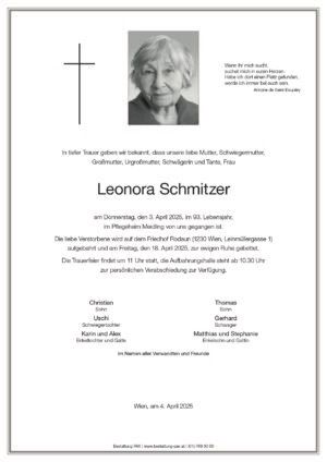 Traueranzeige von Leonora Schmitzer