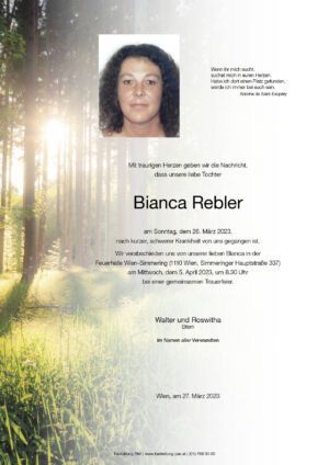 Traueranzeige von Bianca Rebler