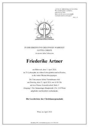 Traueranzeige von Friederike Artner
