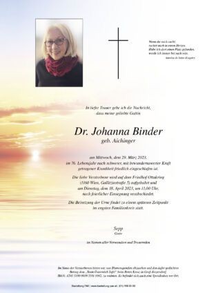 Traueranzeige von Dr. Johanna Binder