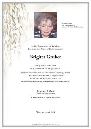 Traueranzeige von Brigitta Gruber
