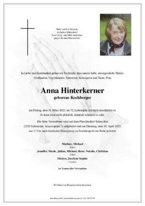 Traueranzeige von Anna Hinterkerner