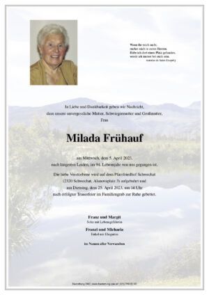 Traueranzeige von Milada Frühauf