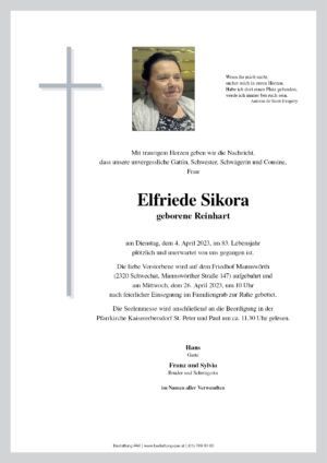 Traueranzeige von Elfriede Sikora