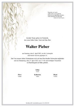 Traueranzeige von Walter Pieber
