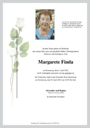 Traueranzeige von Margarete Finda