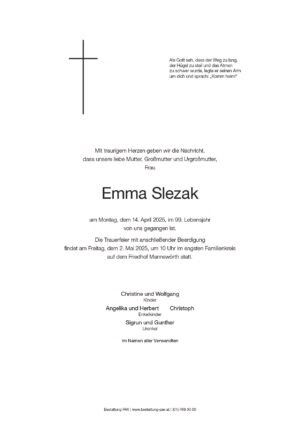 Traueranzeige von Emma Slezak