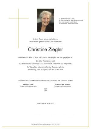 Traueranzeige von Christine Ziegler