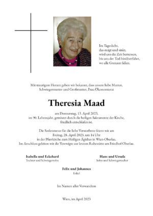 Traueranzeige von Theresia Maad