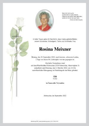Traueranzeige von Rosina Meixner