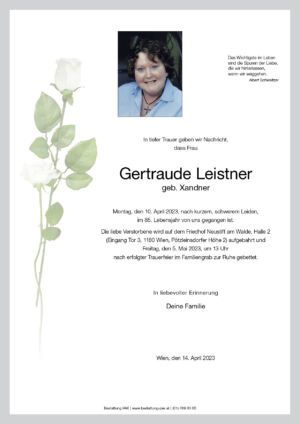 Traueranzeige von Gertraude Leistner