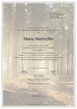 Traueranzeige von Maria Weinhofer
