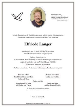 Traueranzeige von Elfriede Langer