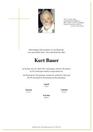 Traueranzeige von Kurt Bauer