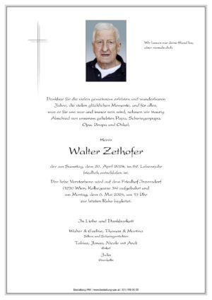 Traueranzeige von Walter Zethofer