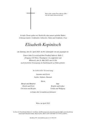 Traueranzeige von Elisabeth Kopinitsch
