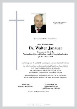 Traueranzeige von Dr. Walter Janauer