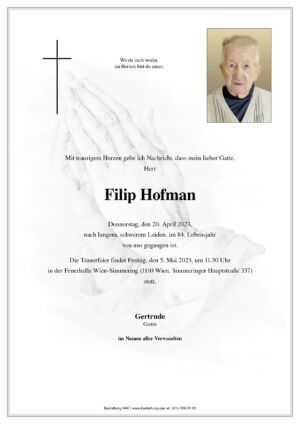 Traueranzeige von Filip Hofman