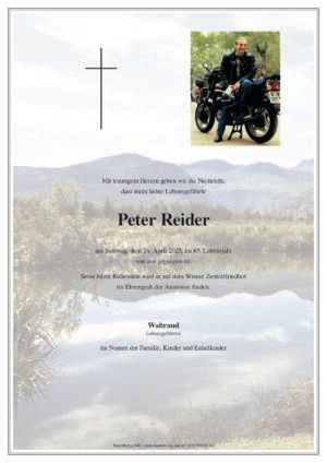 Traueranzeige von Peter Reider