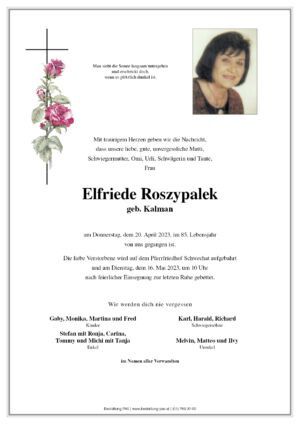 Traueranzeige von Elfriede Roszypalek