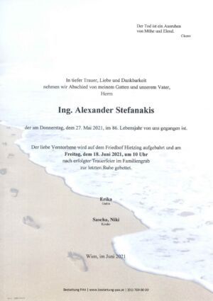 Traueranzeige von Ing. Alexander Stefanakis