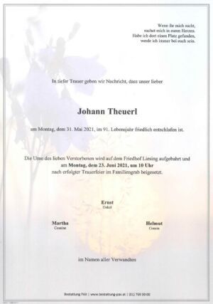 Traueranzeige von Johan Theuerl