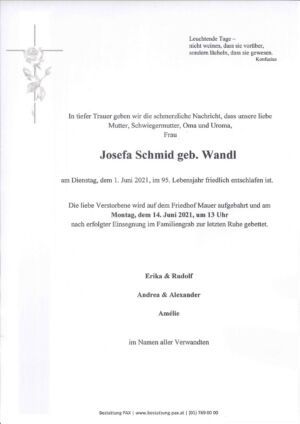 Traueranzeige von Josefa Schmid
