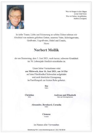 Traueranzeige von Norbert Mollik
