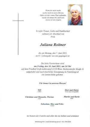 Traueranzeige von Juliana Roitner
