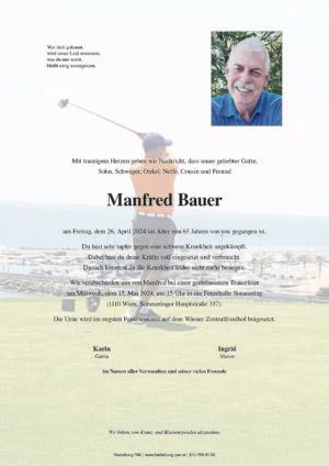Traueranzeige von Manfred Bauer