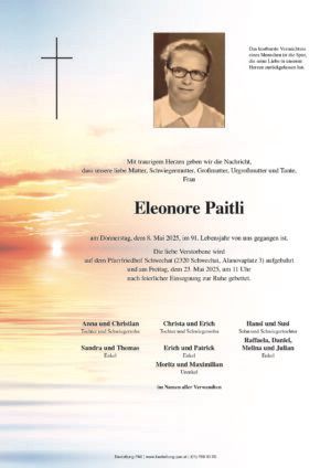 Traueranzeige von Eleonore Paitli