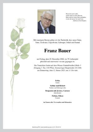Traueranzeige von Franz Bauer