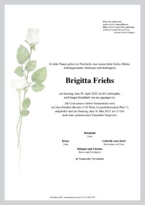 Traueranzeige von Brigitta Friehs