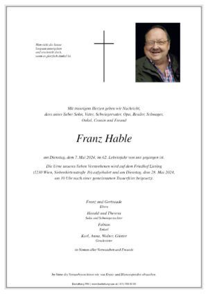 Traueranzeige von Franz Hable