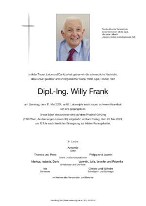 Traueranzeige von Dipl.-Ing. Willy Frank